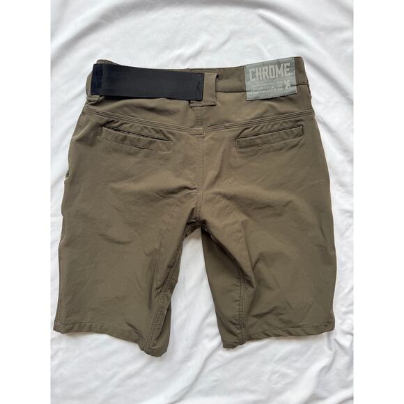 Chrome Industries Folsom Shorts 32 Olive Green Cycling Stretch Water Resistant - Picture 2 of 4